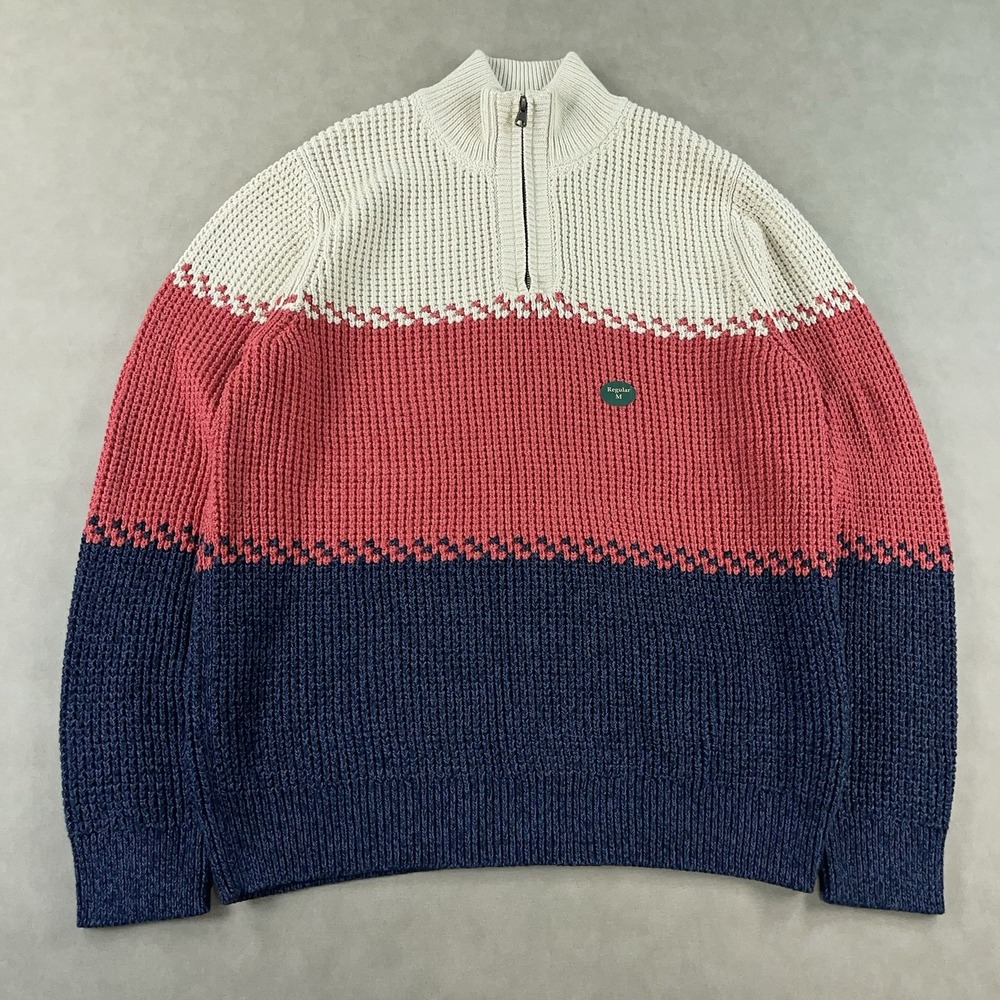 L.L. Bean Cable Knit Quarter Zip Sweater Long Sleeve Color Block Mens Medium NWT